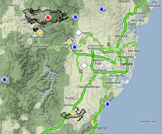 Google Maps NSW Bushfires